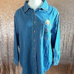 Vintage authentic Warner Studio Looney tunes blue denim long sleeve shirt 22/24